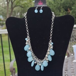 Paparazzi Silver & Blue Tear Drop Stones & Earrings Set